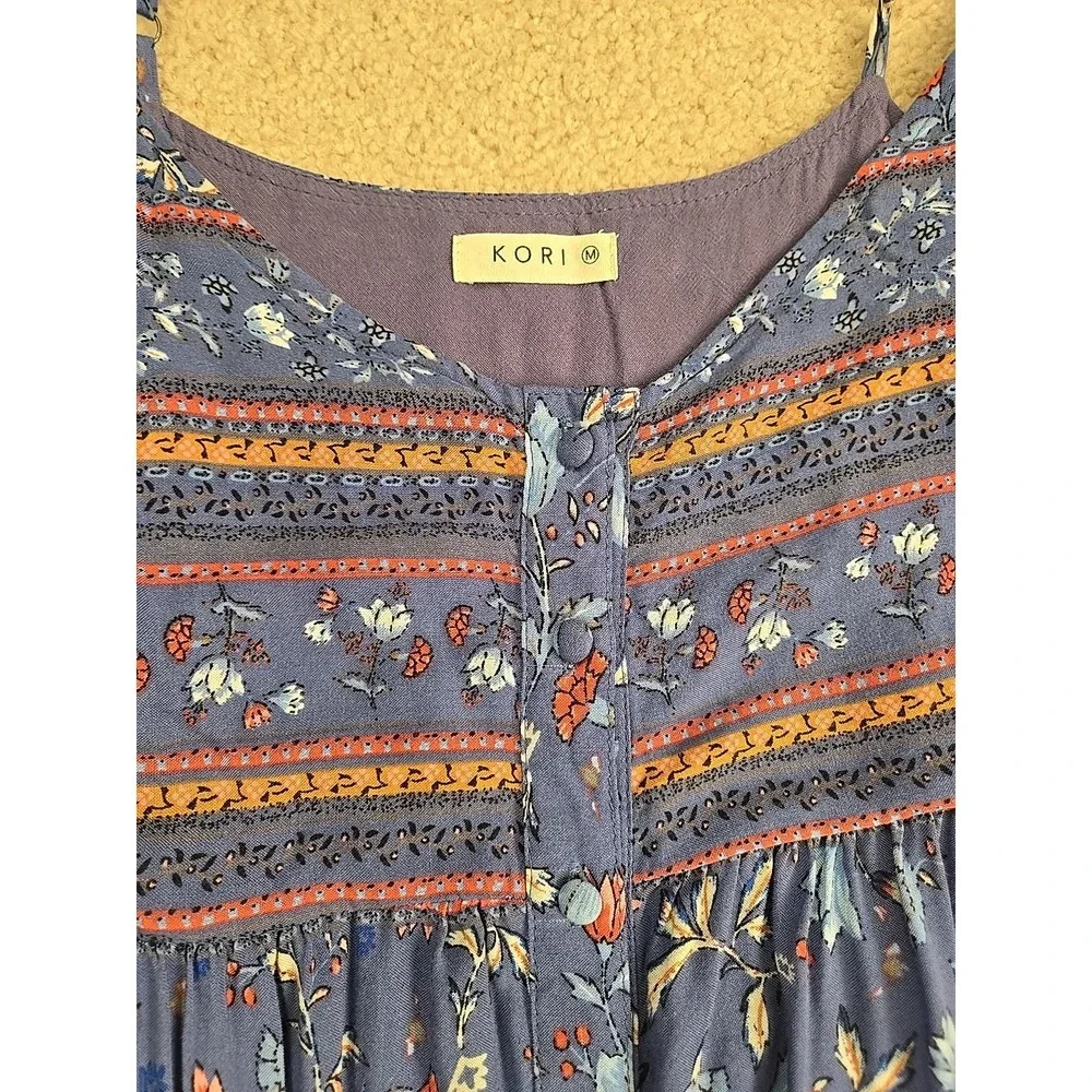 Kori Maxi‎ Dress The Navaro Floral Sleevless Floral Hi Low Boho Lavender Blue M